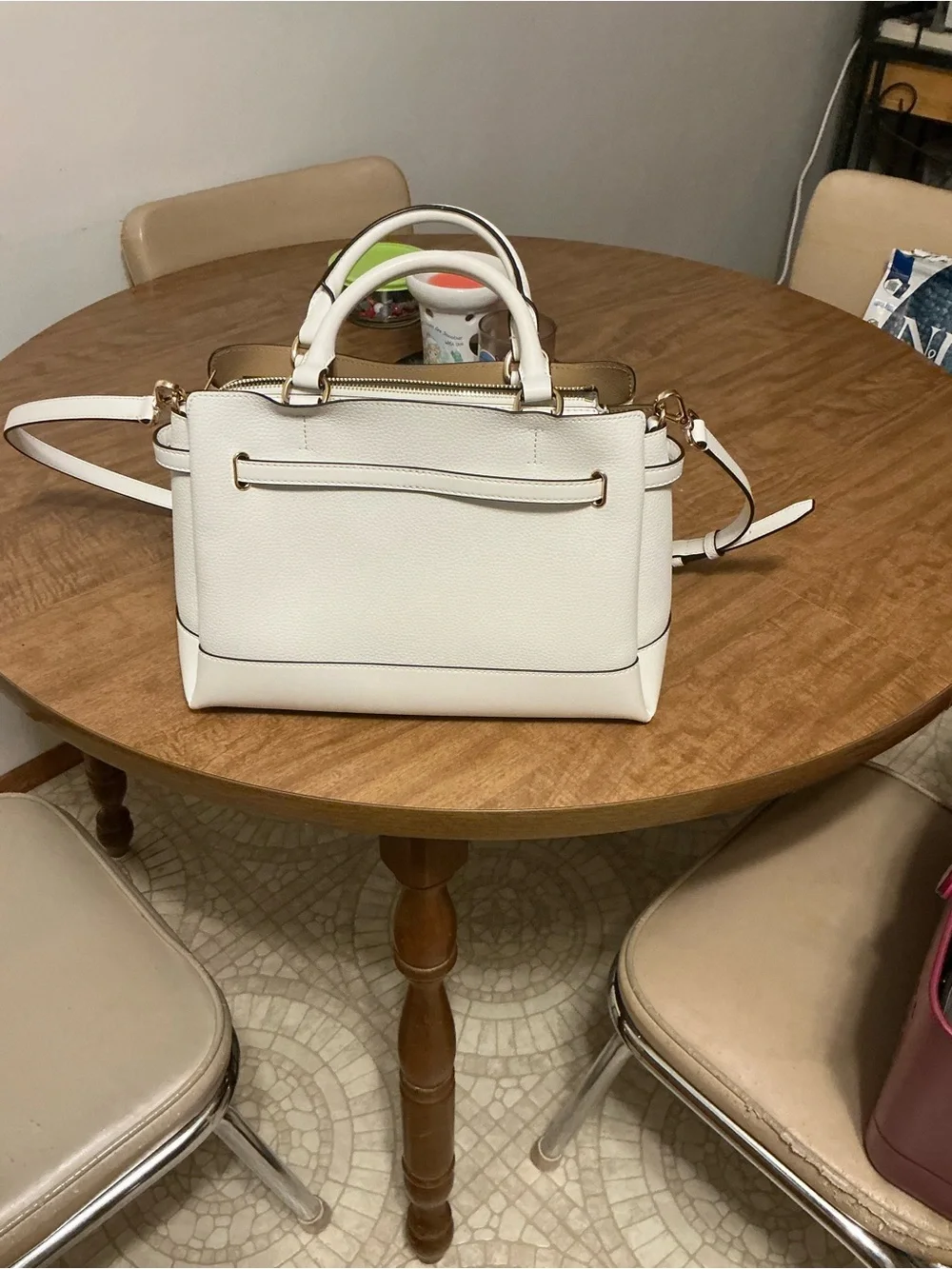 Michael Kors Cream Leather Satchel with Gold Hardware